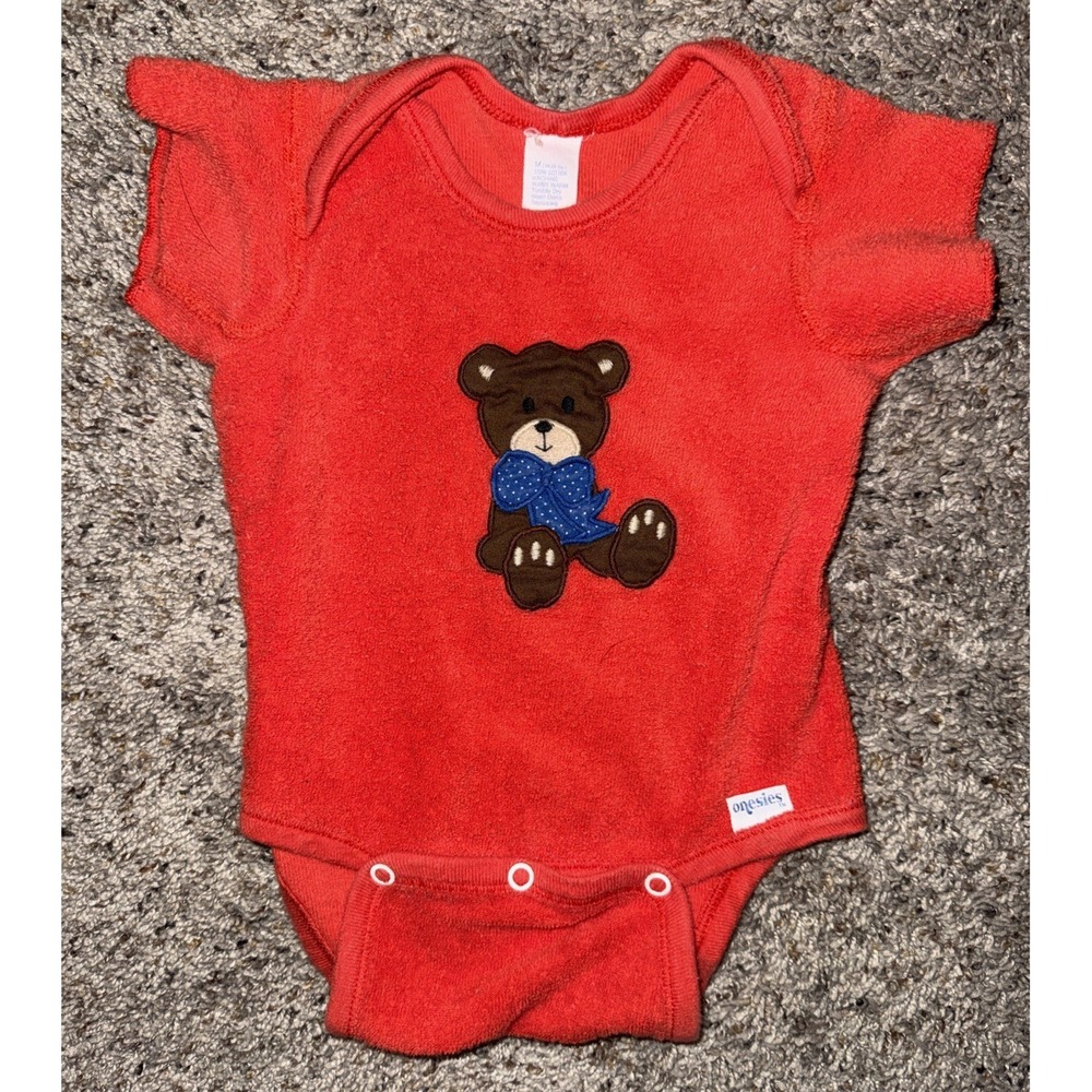 Gerber Onesies Baby Bodysuit Red Teddy Bear Short Sleeve Size 3-6 Months
